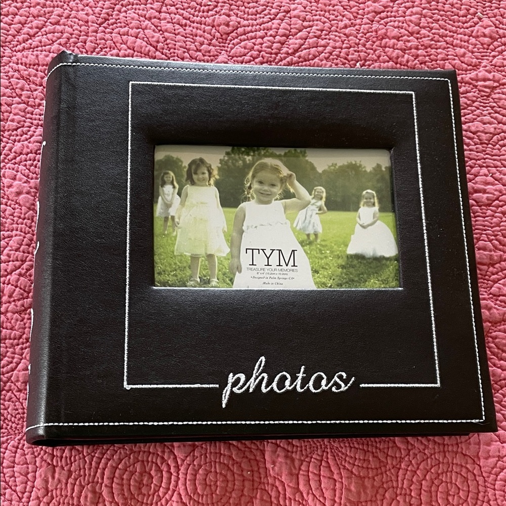 New Black Photo Album with White embroidered Stitching & cover photo display